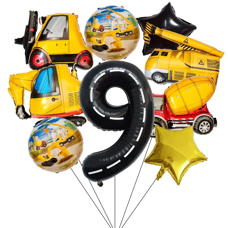 11-teiliges Geburtstagsballon-Set mit Bagger-Bauphema – farbenfrohe Party-Dekoration für Kindergeburtstage mit technischem Thema – Detail 11