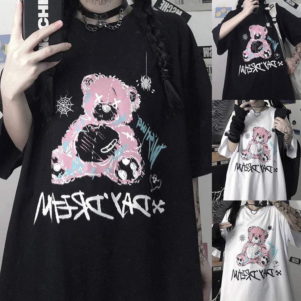 

Women T-shirt Y2k Streetwear Tops Little Bear Printing Goth Female T-shirt Kawaii Unisex Short Sleeve Anime Oversized T-shirt