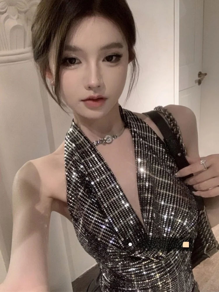 

Pure Desire сексуальный жилет с блестками для девочек и подвесным ремешком, женский топ ort Bal iny, высококачественная верхняя одежда