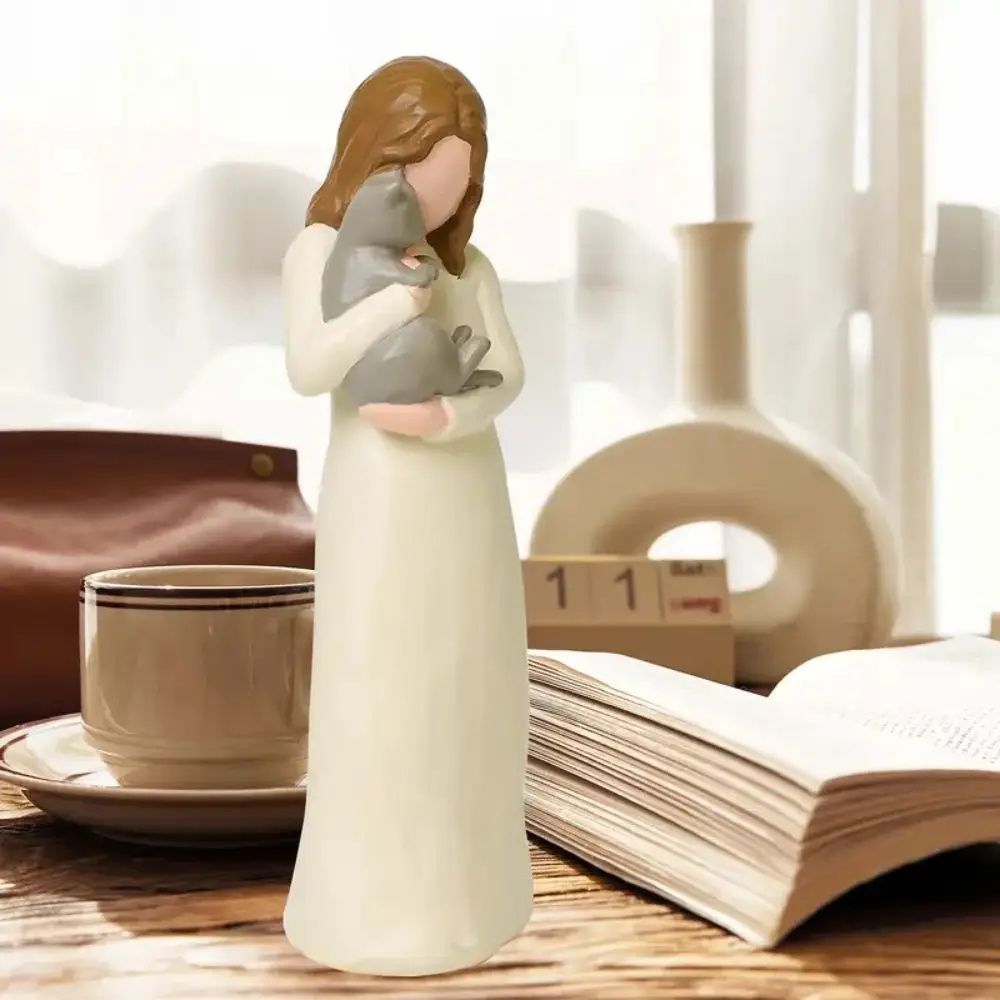 Escultura de amistad de resina pintada a mano, estatua de ángel de gato, regalo conmemorativo de gato ángel de amistad, decoración de oficina, decoración de escritorio, amor abstracto, ideal para decoración simbólica, regalo de Acción de Gracias o regalo para amantes de mascotas, 1 pieza