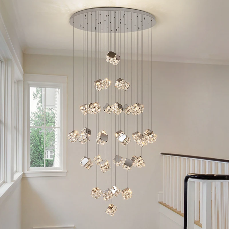 Modern Home Decoration Crystal Chandelier Stair Pendant Lamp Living Room Pendant Lights Interior Lighting