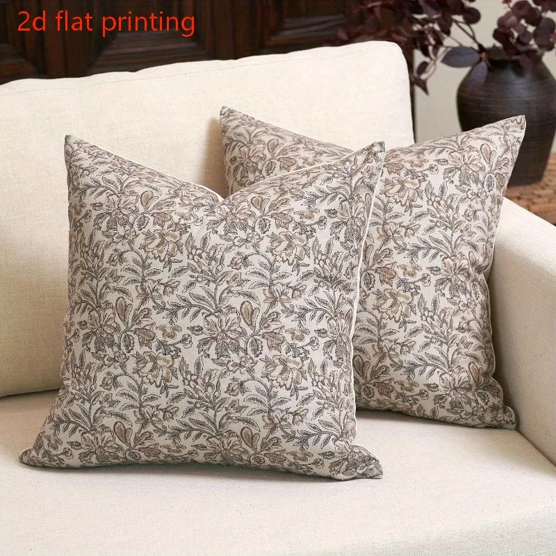 Vintage Floral Pillow Covers 2PCS Antique Flower Block Print Throw Pillow Covers Neutral Traditional Square Cushion Case