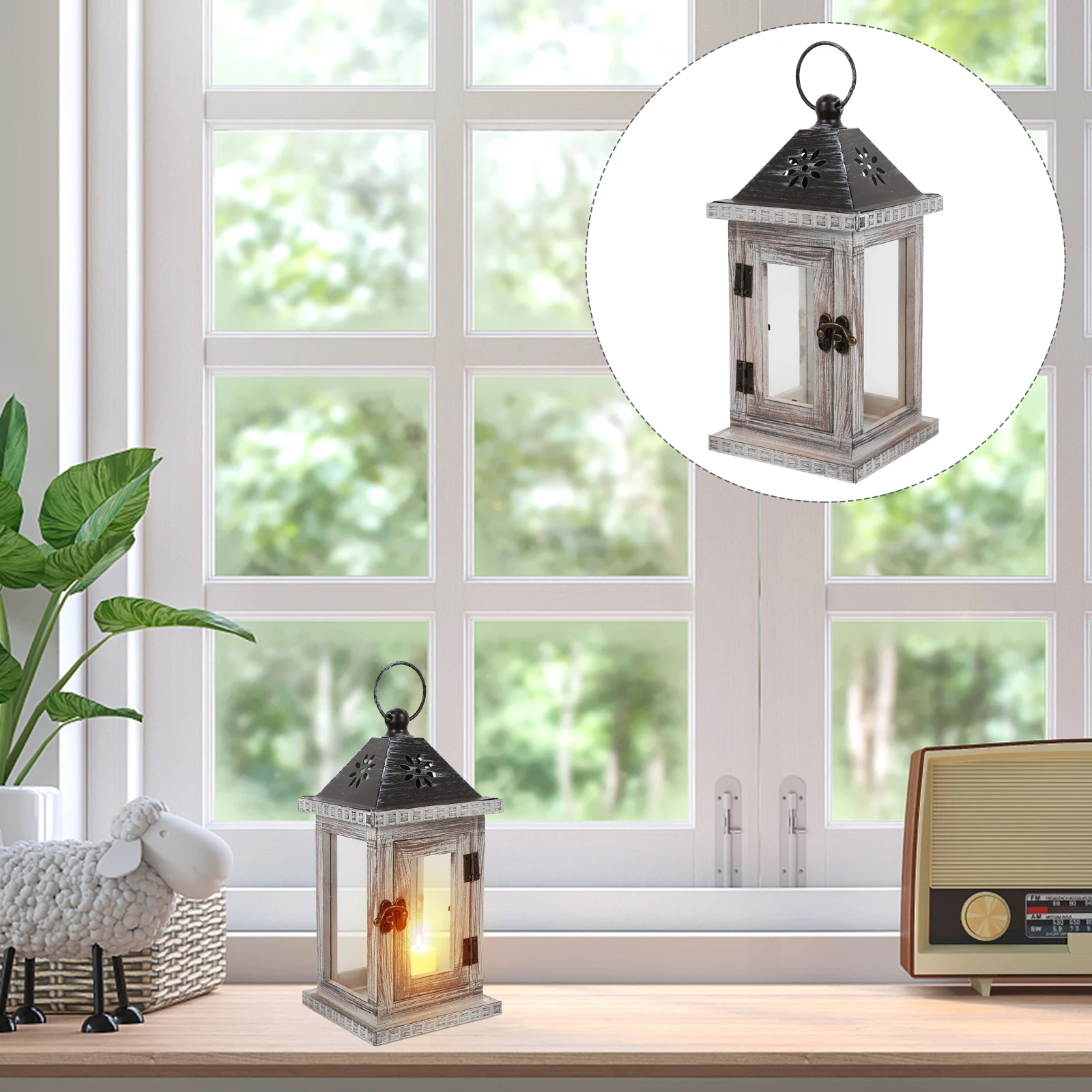 

American Candlestick Ornaments Wooden Lantern Holder Rustic Decor Stand Romantic Material Long Lasting Use