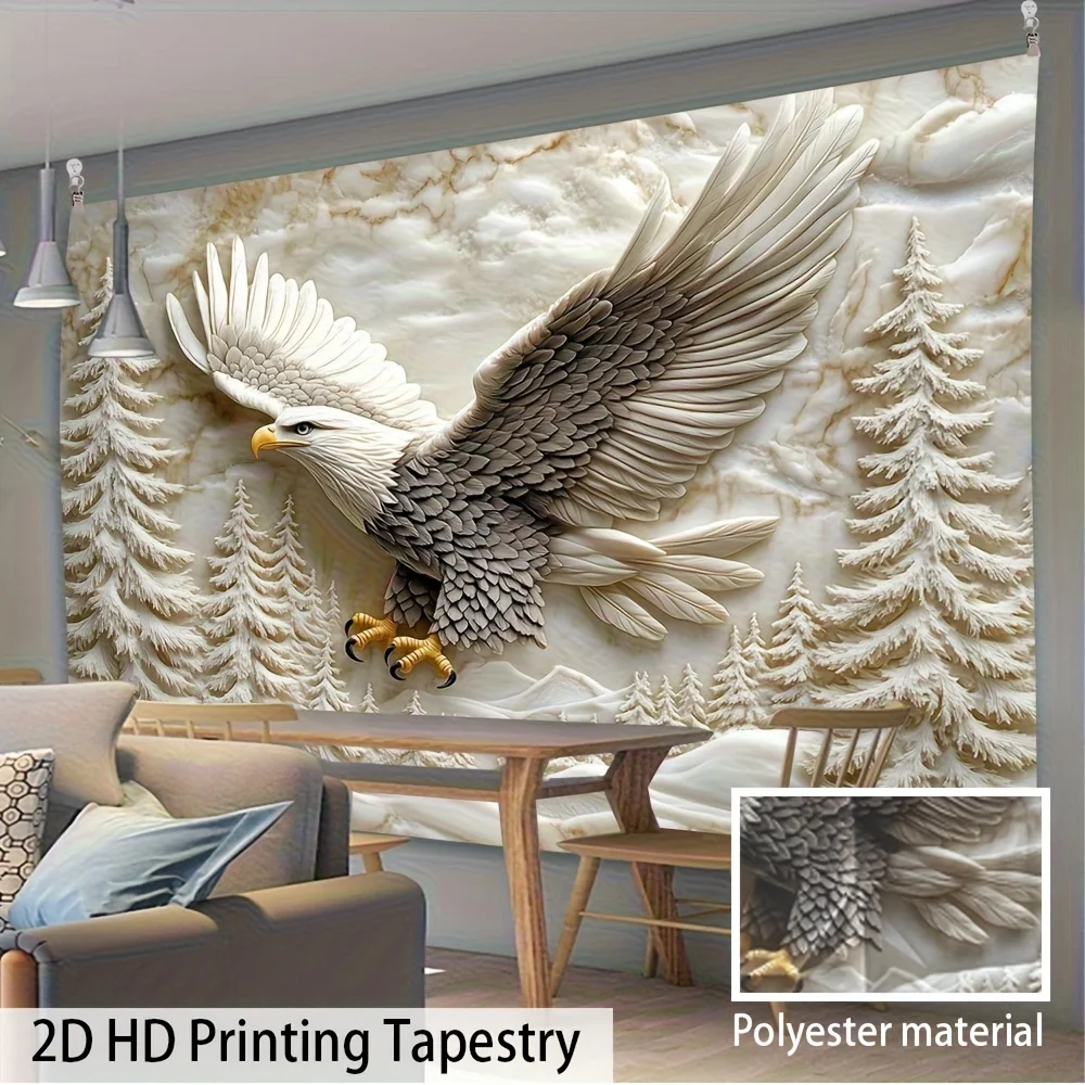 Large Majestic Eagle and Snowy Forest Mural Tapestry Wall Decor Art Polyester Print for Bedroom Living Room Home Decoration