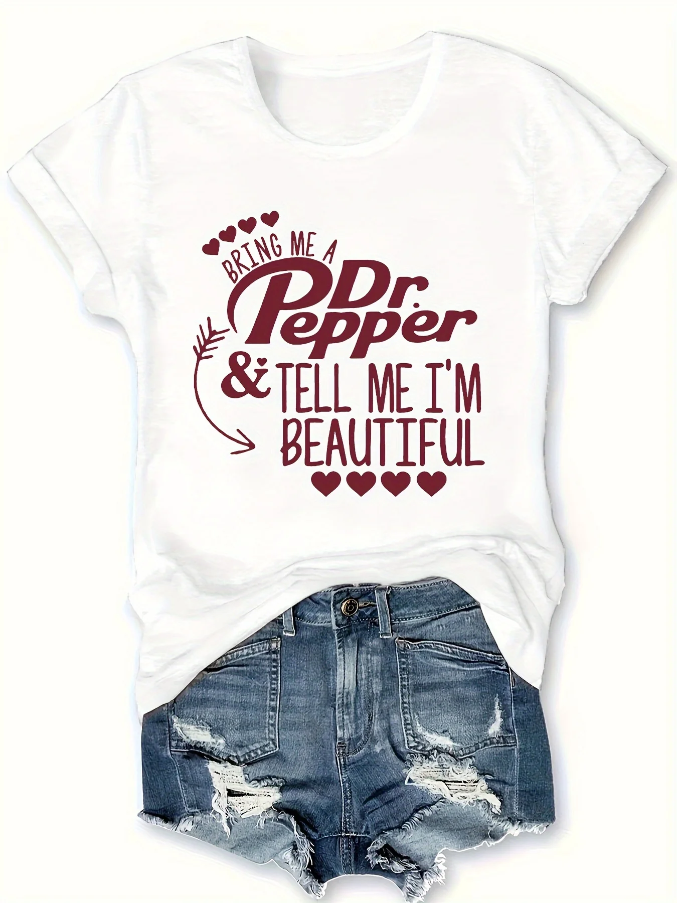 Dr Pepper Casual T-Shirt Women's Polyester Short Sleeve Tops Tee Letter Print Knit Fabric Regular O-Neck Top for All Seasons