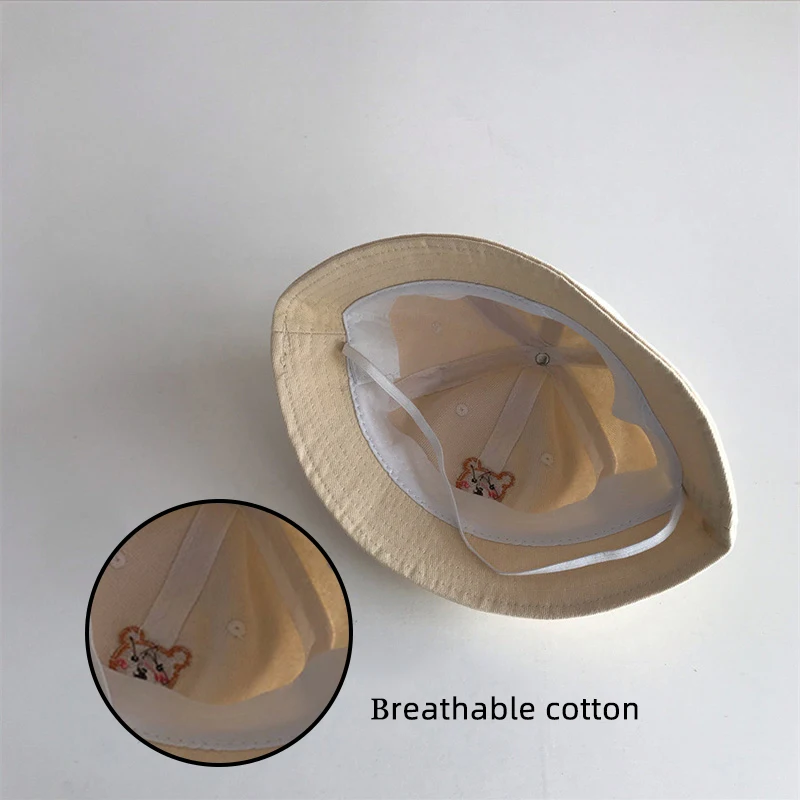New Baby Bucket Hat Cartoon Cute Bear Embroidery Sun Hats Soft Cotton Outdoor Children Fisherman Panama Cap