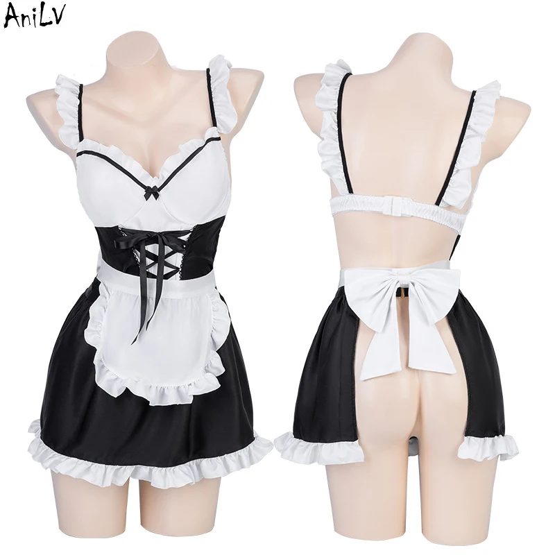 AniLV Anime Girl Maid Apron Unifrom Women Coffee Clerk Outfits Costumes Cosplay