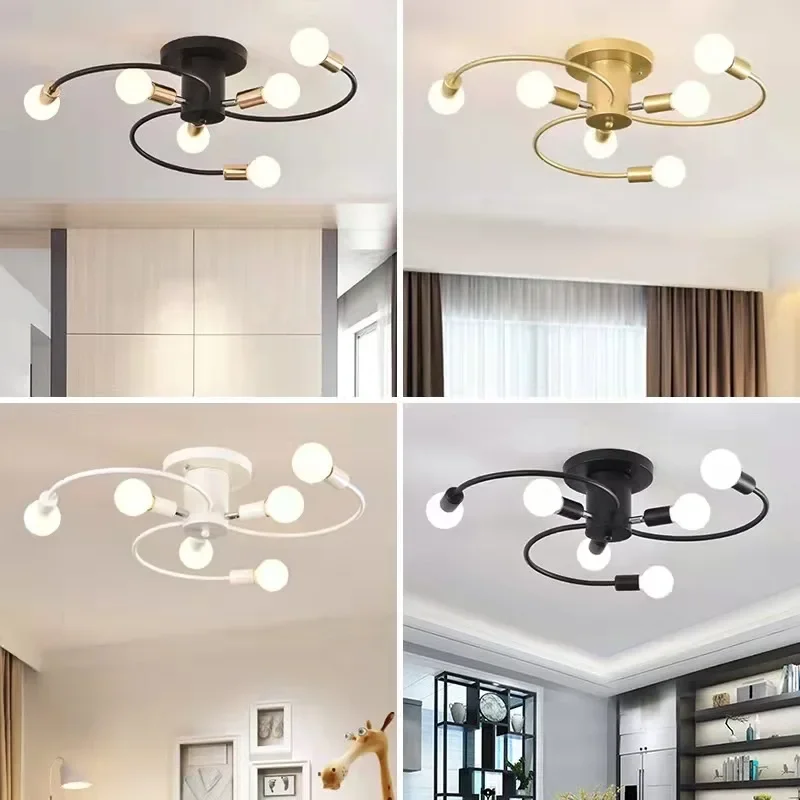 

Household E27 Iron Ceiling Chandelier Lamp Modern Style Bedroom Light Surface Installation 220V Dining Room