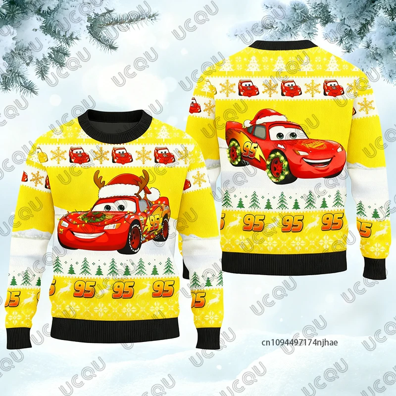 2026 The Cars Lightnight Mcqueen 95 سترة بغطاء للرأس مطبوعة لعيد الميلاد القبيح للرجال سترة غير رسمية بأكمام طويلة ملابس علوية للأزواج كبيرة الحجم #6