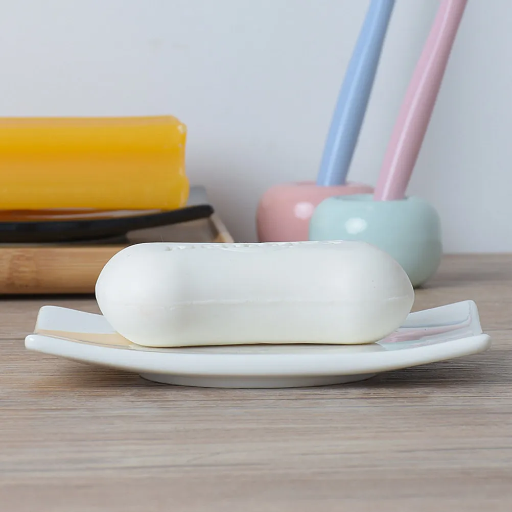 

Modern Ceramic Soap Dish Generous Size Bathroom Counter Organizer Water Resistant Soap Holder for Clean Sink Area White