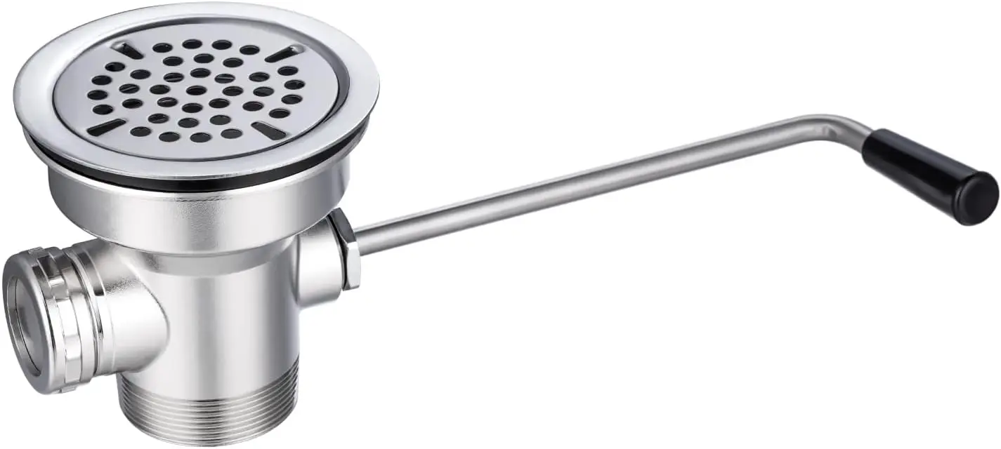 

3-1/2" Commercial Sink Drain with Twist Lever Handle, Waste Valve and Overflow for Restaurant Sinks, Easy Control, Block-Free