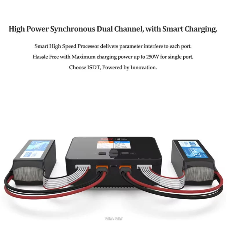 

ISDT K1 Dual Channel Balance Lipo Charger AC 100W DC 2X250W 10A 2.4″ IPS LCD Display Multilingual for Lipo NiMh Pb Battery