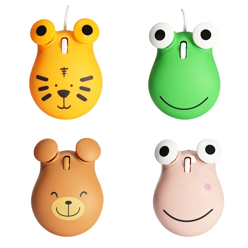 Cute Cartoon Tiger Frog  Bear Wired Mouse for boys girls student Creative gifts