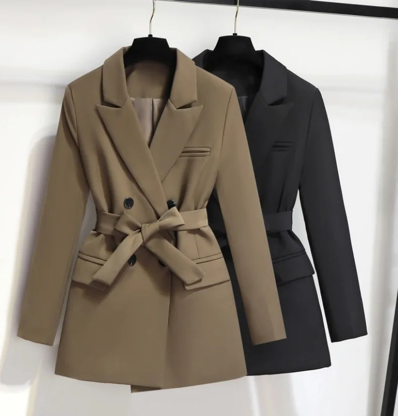 Luxury Design Sense Black Suit Jacket Feminine Korean Style Light Mature Gentle Wind Small Waist Trench Coat Top