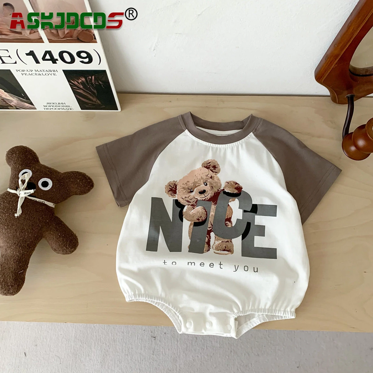 2024 Soft Comfortable Clothing Summer Infant Baby Boy Short Sleeve Patch Print Bear Letter Cotton Outfits Kids Toddler Jumpsuits