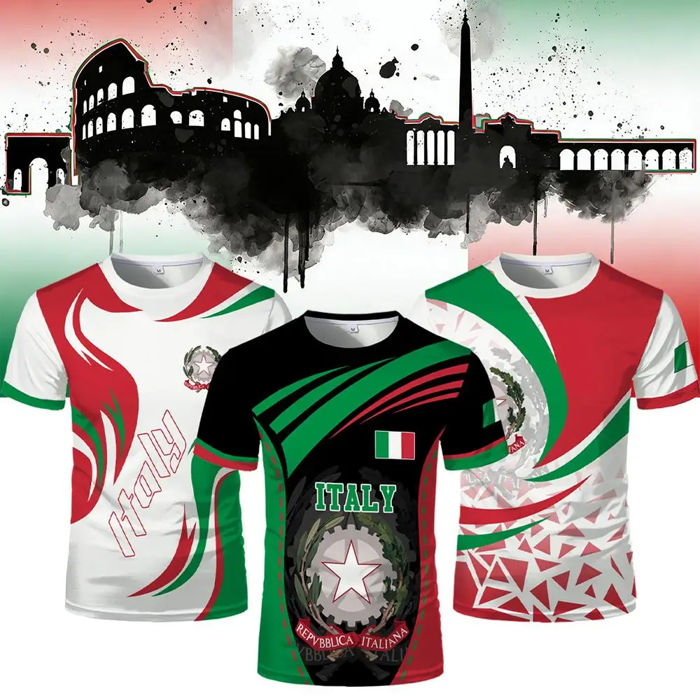 

Italy Flag Print Football T-shirt Italian Men's Outdoor Sports Quick-drying Breathable Jersey Kids and Women's Casual Streetwear