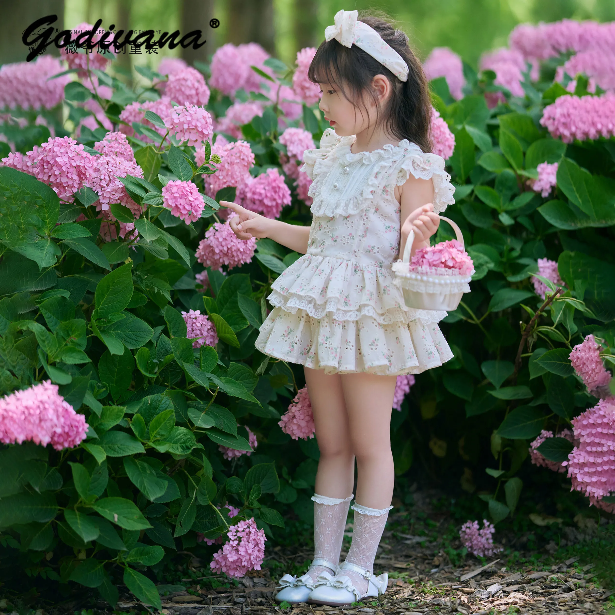Original 2026 New Summer Baby Girls Sweet Elegant Floral Skirt 2pcs Set Kids Breathable Slim-fit Lace Feifei Sleeve Daily Wear