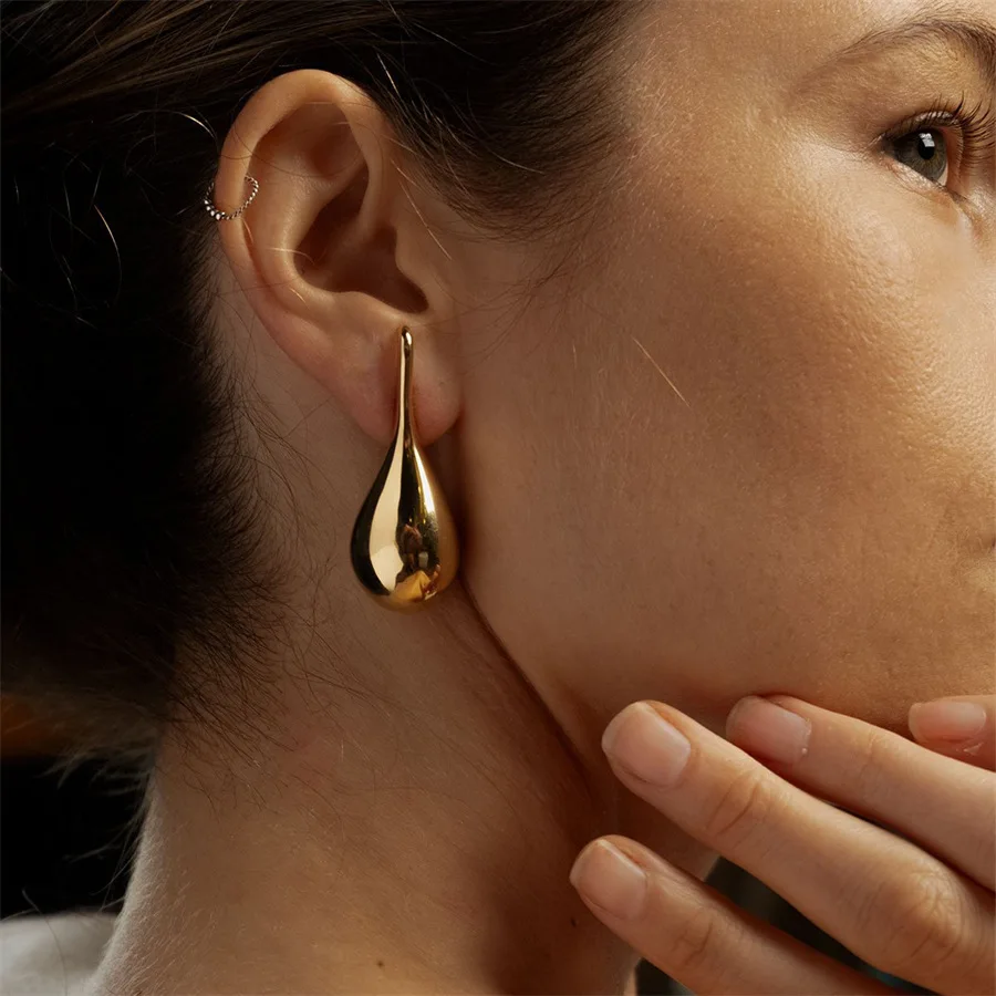 

Brass With 18K Gold Long Bar Water Drop Earrings Women Jewelry Punk Party Gown Runway Korean Japan INS Boho Top