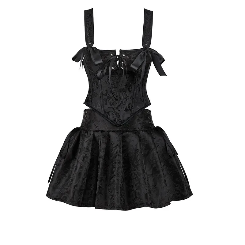 

Jacquard Corsets Top For Women Sexy Gothic Corset Top with Skirts Steampunk Zipper Corsets