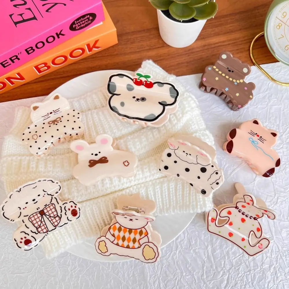 Sweet Acrylic Cartoon Animal Hair Claw Korean Style Puppy Spotted Cat Hair Clip Bear Rabbit Plaid Dog Crab Clip Woman