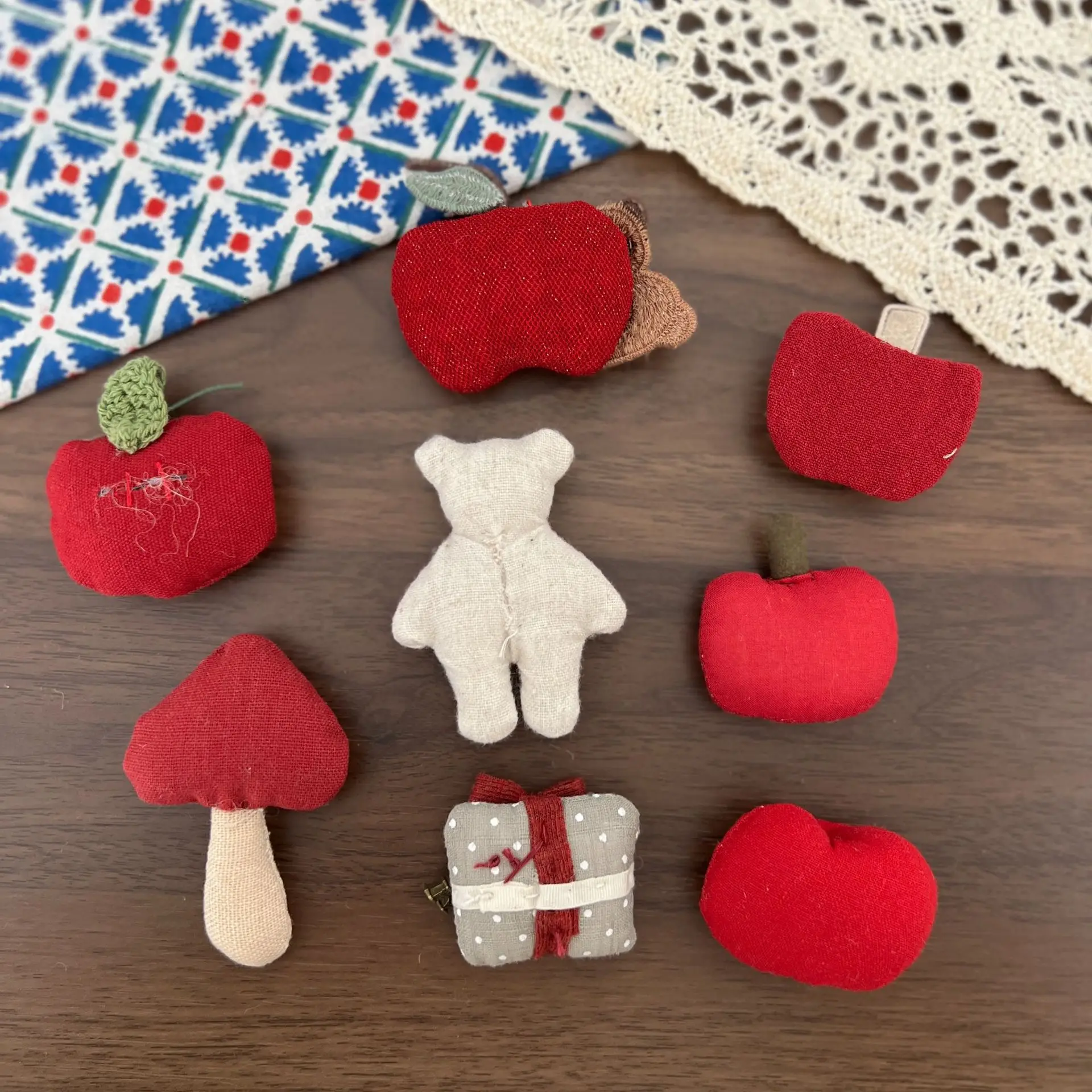 DIY Brooch Pin Lucky Fruit Bear Cotton Filled Fabric Small Lightweight Red Brown for Kids Bag Hair Accessory Daily