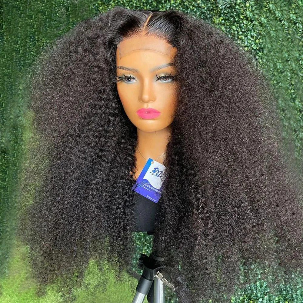 

Natural Black Soft 26Inch Long 180%Density Kinky Curly Preplucked Glueless Lace Front Wig For Women With Babyhair Daily Cosplay