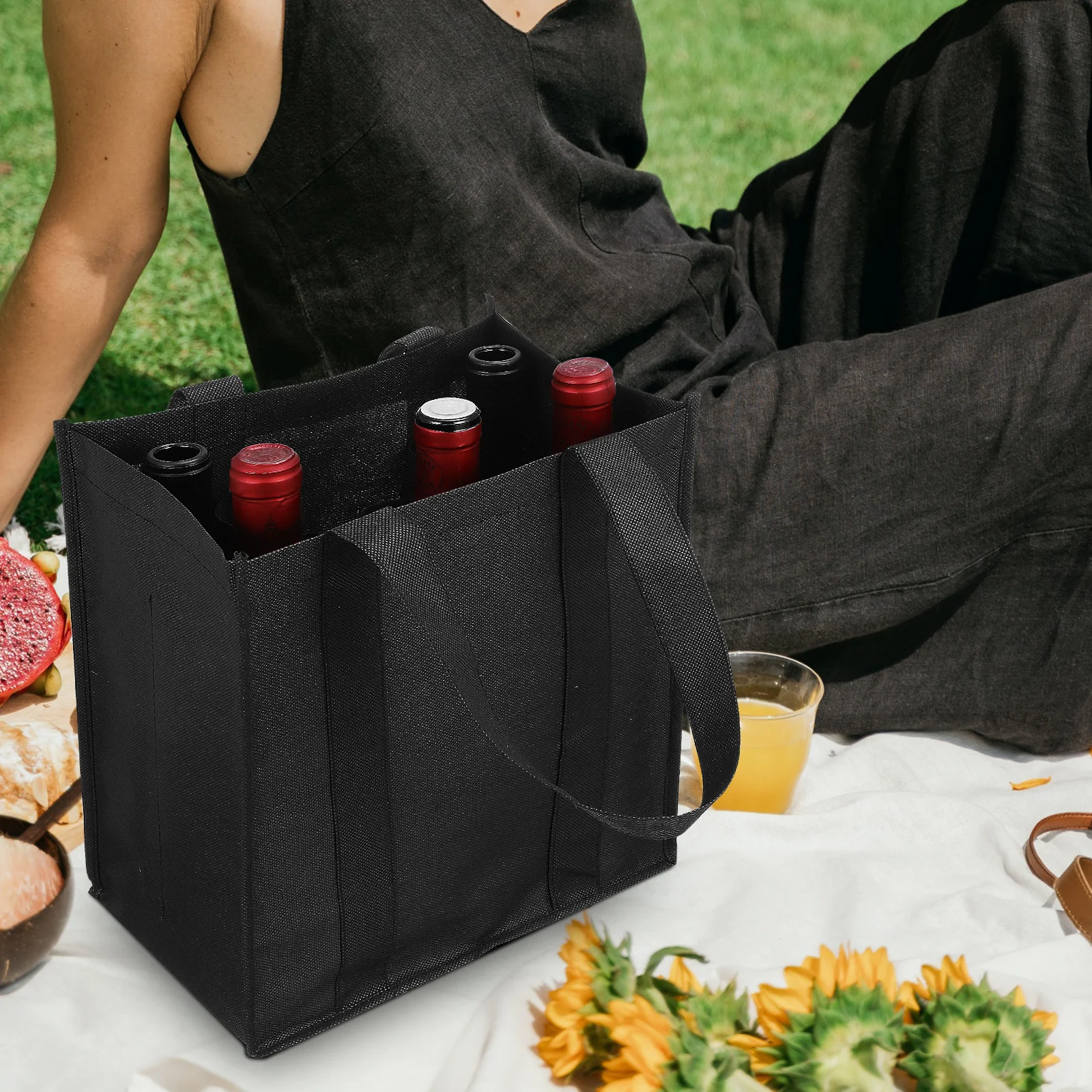 

6 pcs Wine Bottle Handbags Large Capacity Non Woven Tote Bags For Picnic Party Gift Packaging Bottle Carrier Pouches Divider
