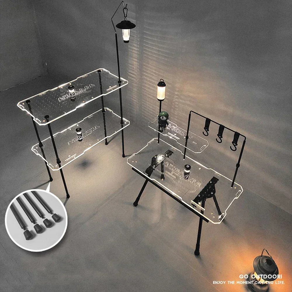 Outdoor Camping Table Tactical Folding Table Camping Acrylic Folding Storage Liftable Table Legs Illuminated Lights