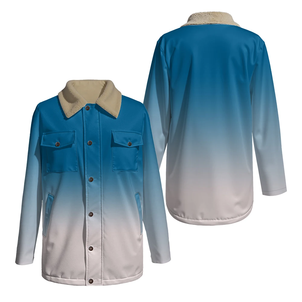 

Men Splatter Paint Printed Motorcycle Jacket with Faux Fur Collar Gradient Color Art Coats for Fall Winter Dual-Pocket Outerwear