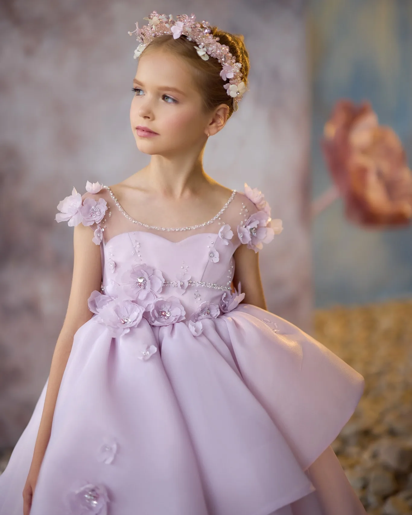 Lilac เจ้าหญิงดอกไม้สาวชุดดอกไม้เด็กผู้หญิงวันเกิด Party Gowns ที่กําหนดเอง Appliqued เด็ก First Communion Dresses