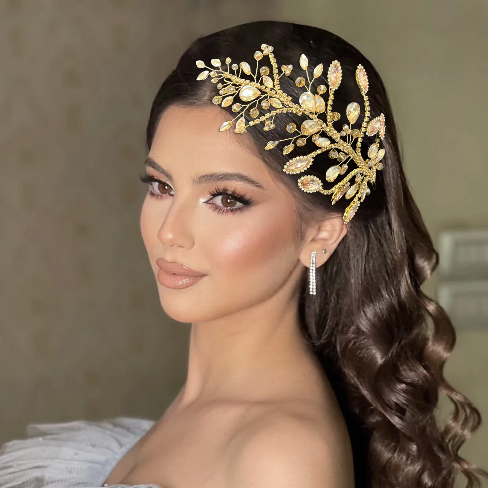 

DZ253 Champagne Pageant Headwear Wedding Hair Accessories Rhinestone Hair Ornaments Crystal Banquet Tiaras Women Headpieces