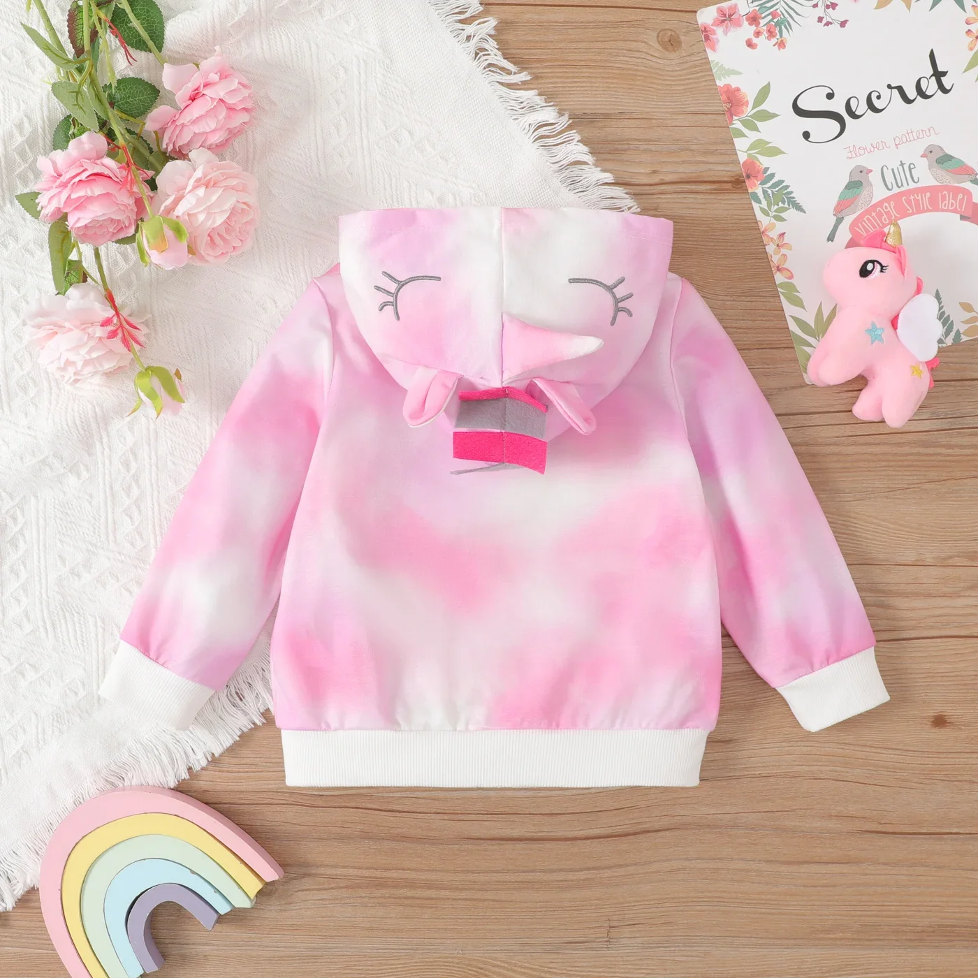 PatPat Toddler Girl Tie-Dyed 3D Unicorn Coat Soft and Comfortable  Perfect for Outings and Daily Wear Basic Style