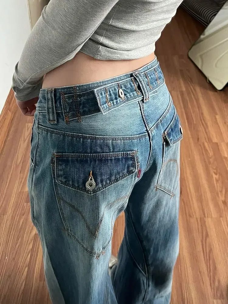 Women's Baggy Jean Denim Pants American Retro Y2K High Street Wide Fit Cowboy Japanese Harajuku Tide 2000s Chic Long Trousers