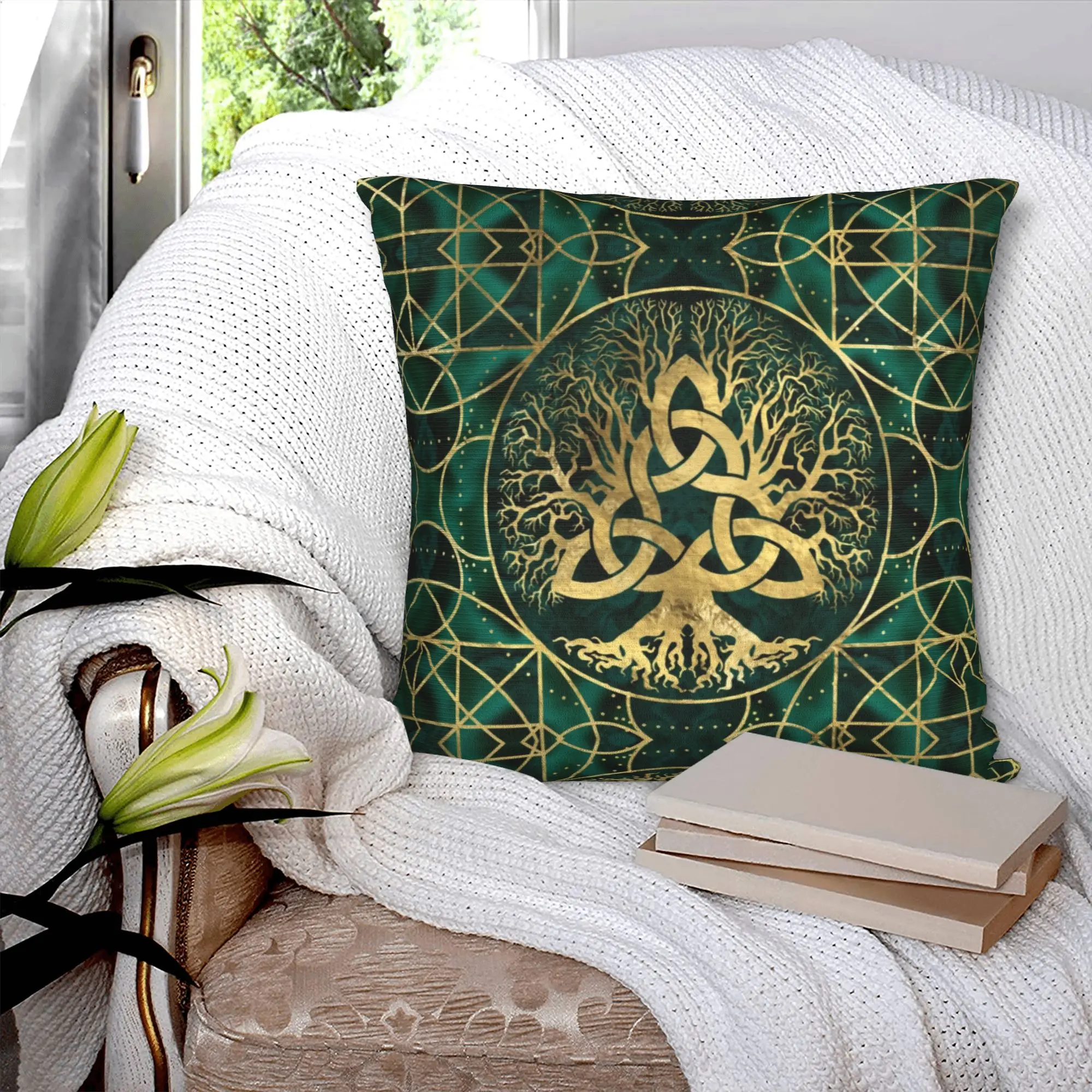 Tree Of Life With Triquetra Luxury Pillow Cover Living Room Decoration Vikings Chair Cushion