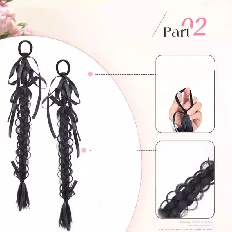 Sweet Bow Synthetic Double Ponytail Braids Wig New Chinese Style Girl Boxing Braids Wig