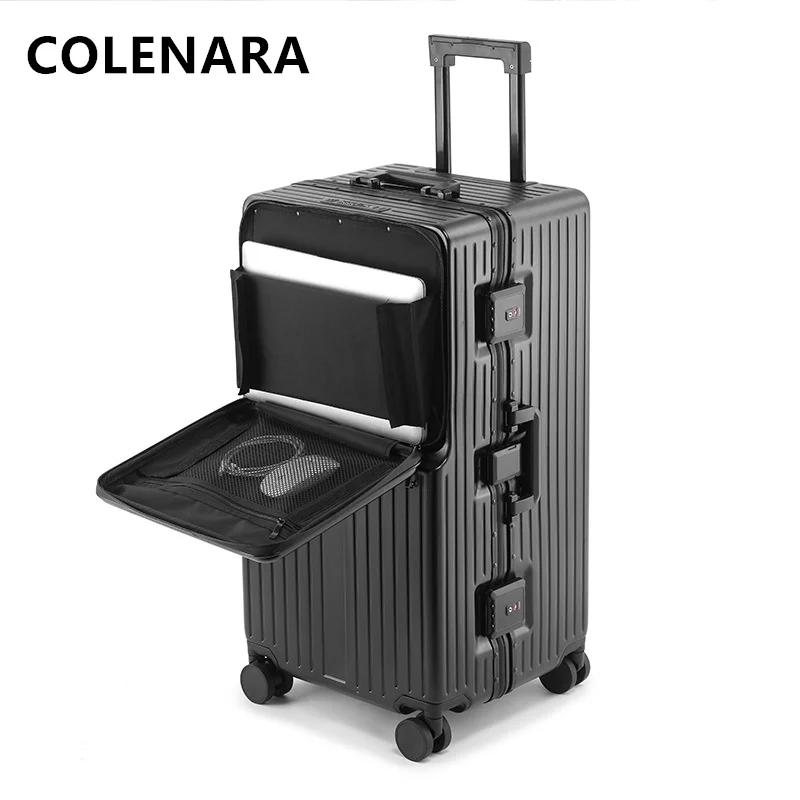 COLENARA-Multifuncional Alumínio Quadro Trolley Case, Mala De Viagem De Grande Capacidade, Bagagem De Abertura Frontal, 26 "28" 30"