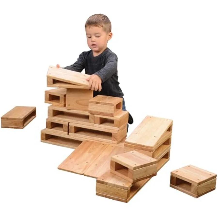 

Toddler playroom: hardwood natural wood color extra-large hollow design for easy grasping and stacking