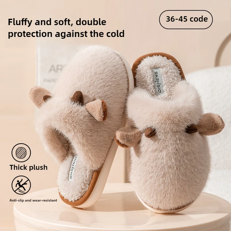 2025 Zapatillas de invierno esponjosas con forma de pata de gato, cálidas, antideslizantes, para interiores, parejas, zapatillas de casa de algodón