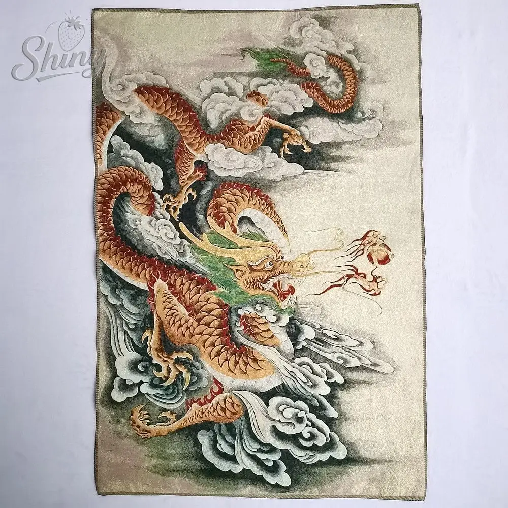 

35.4″ Dragon Playing with A Pearl Brocade Tibetan Tangka Embroidery Painting Gold Thread Embroidery Decorative Hanging Pictures