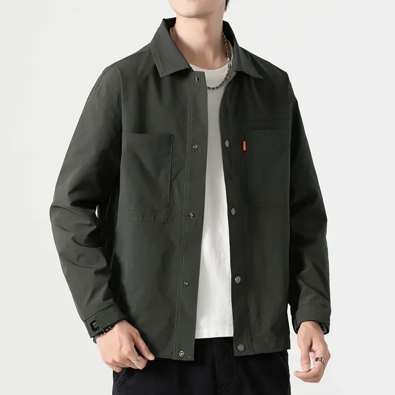 2023 New Shirts Collar Men's Jacket Chest Pockets Single Breasted Waterproof Men Windbreaker Casual Jacket Coats Plus Size 8XL