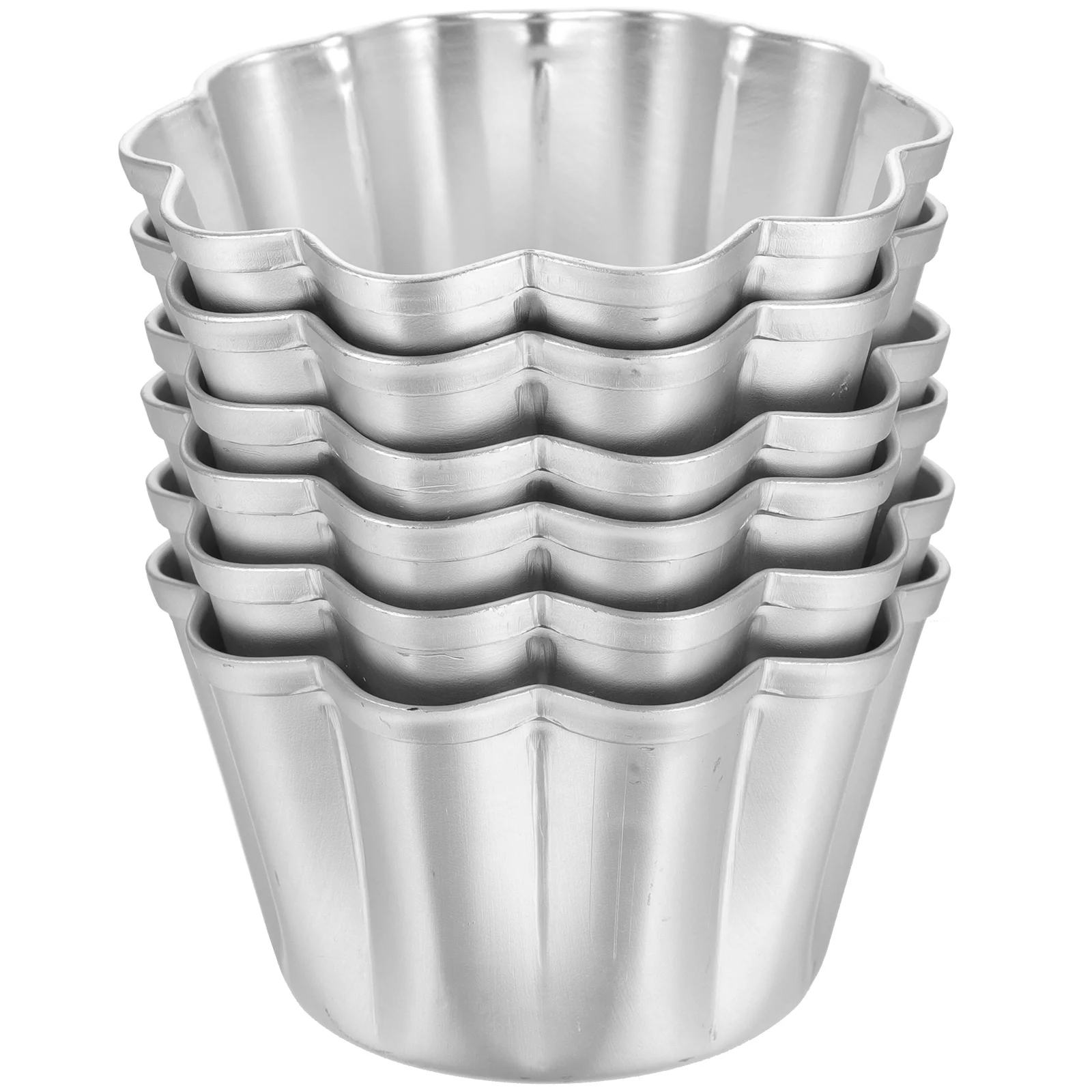 6 Pcs Puto Cup Cake Mold Flat Skillet Muffin Cups Biscuit Mini Muffins Aluminum Alloy Pudding Molds for Steaming Chiffon Pan