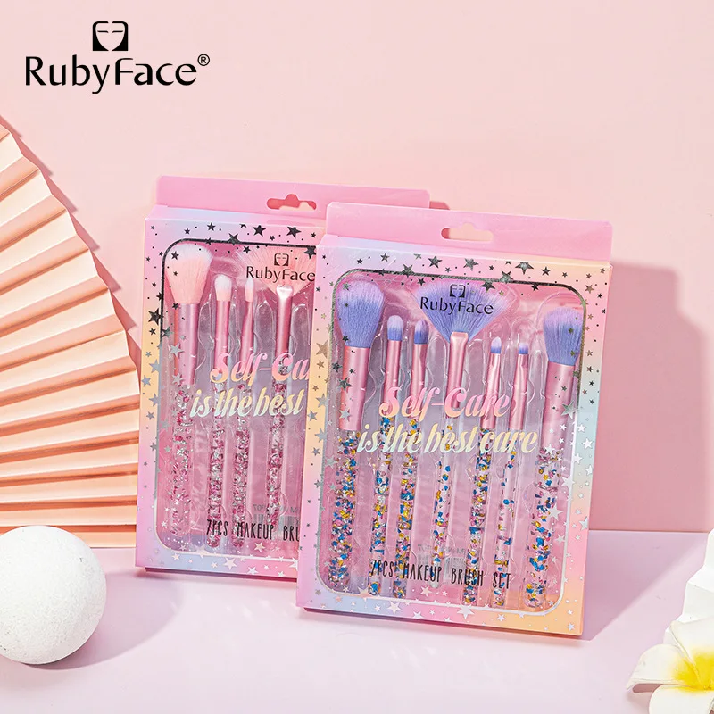 7 Pcs Glitter Diamond Crystal Handle Makeup Brushes Set Powder Foundation Eyebrow Face Make Up Brush Cosmetic Foundation Brush