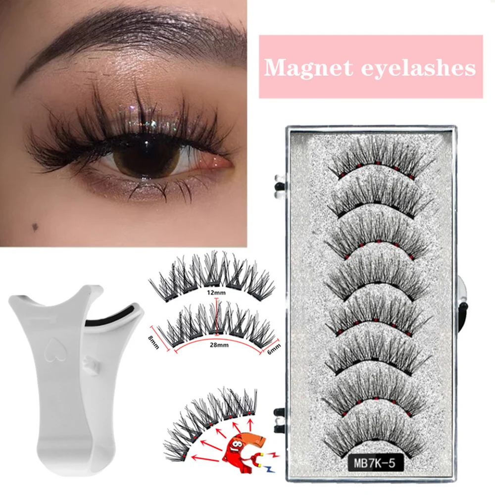 Kit de Faux-Cils Magnétiques 3D à 5 Aimants, Faux-Cils Naturels, Tige Noire, Fournitures Réutilisables, Facile à vitation
