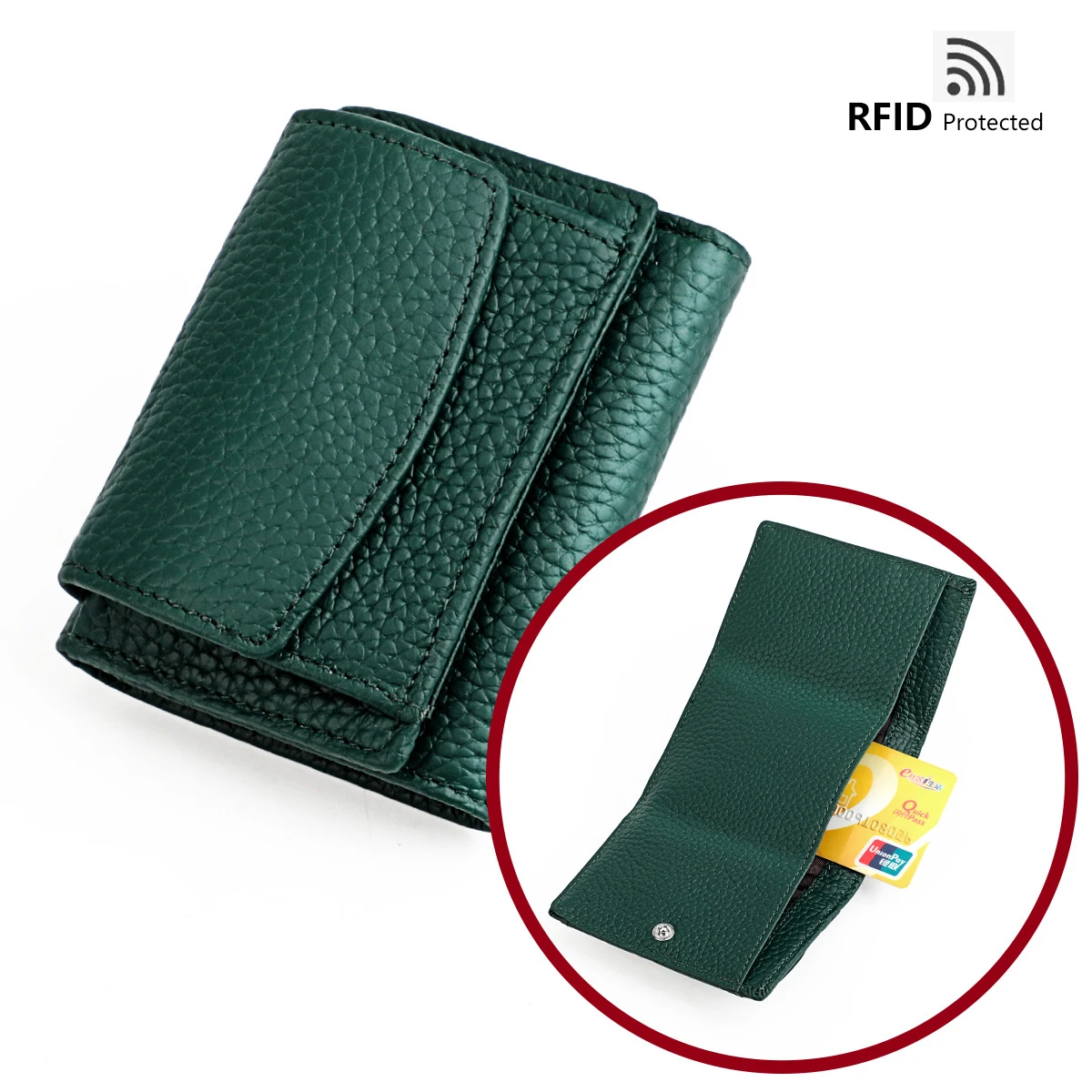 

Trifold Short Women Wallets Genuine Leather Card Holder Ladies Purses with Hasp Coin Pocket Female Pink Purse Green Small Wallet