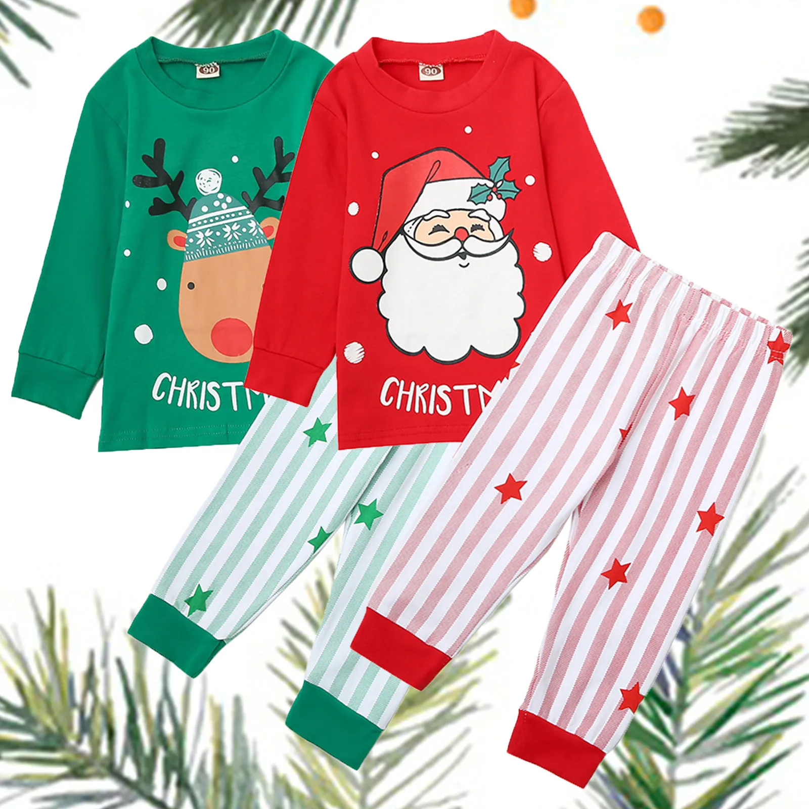 Boys Print Striped Toddler Santa Outfits Girls Christmas Tops+Pants Pajamas Kids Boys 18m Fleece Pajamas Christmas Pajamas