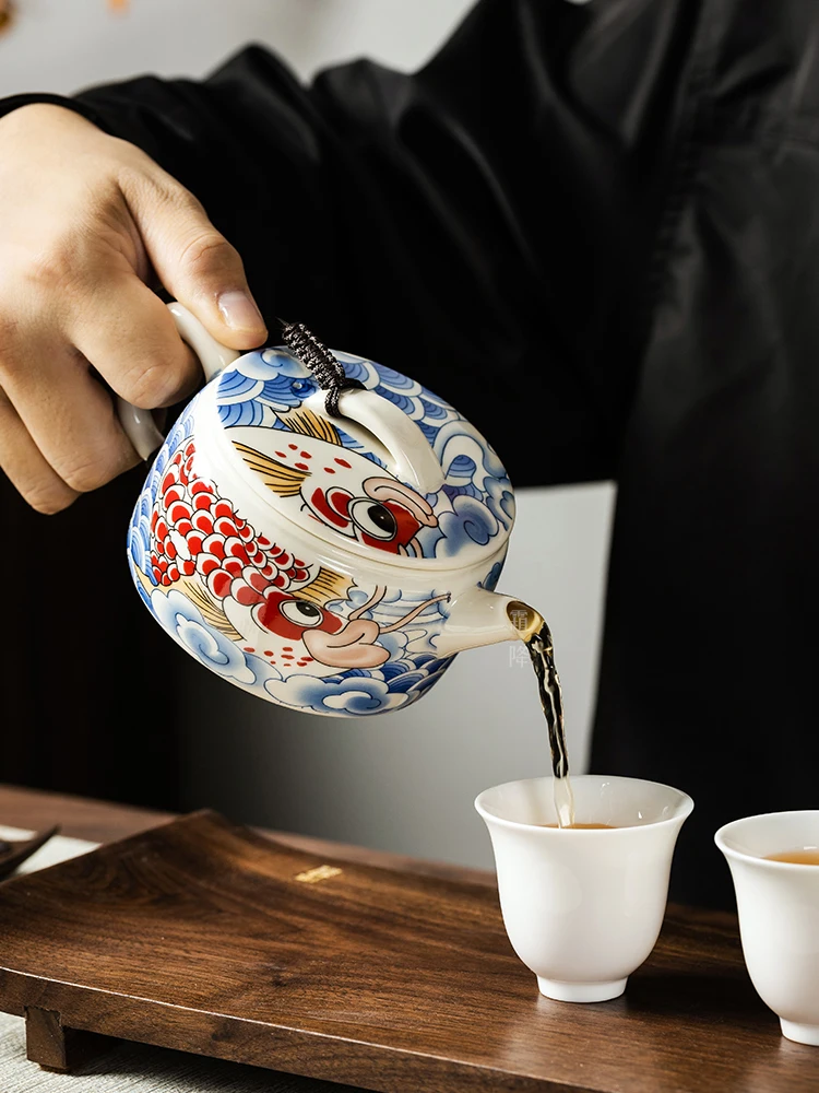 Chinese Style Large Mouth Teapot Good-looking Teapot Household Ceramic Chinese Style Single Teapot Kung Fu Tea Set