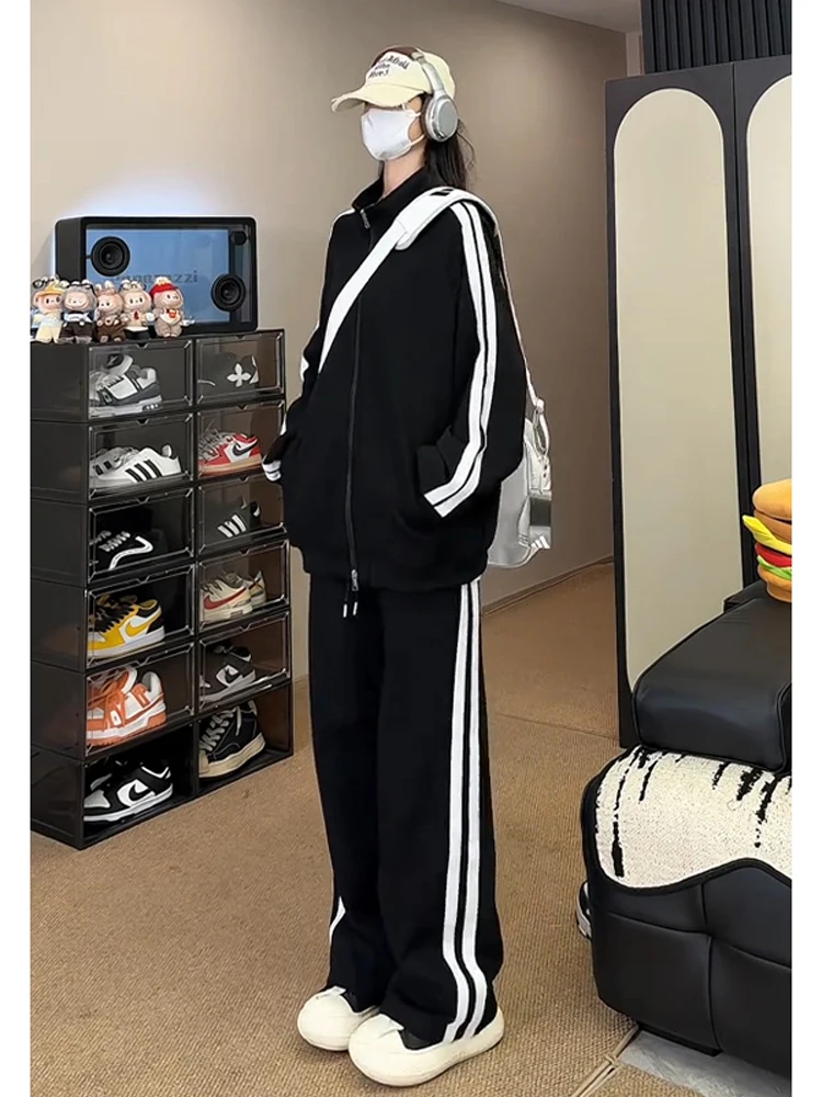 

Мужской комплект спортивной одежды, осенний модный полосатый свитер, брюки, повседневная одежда Sli, длинные све, молодежные длинные брюки