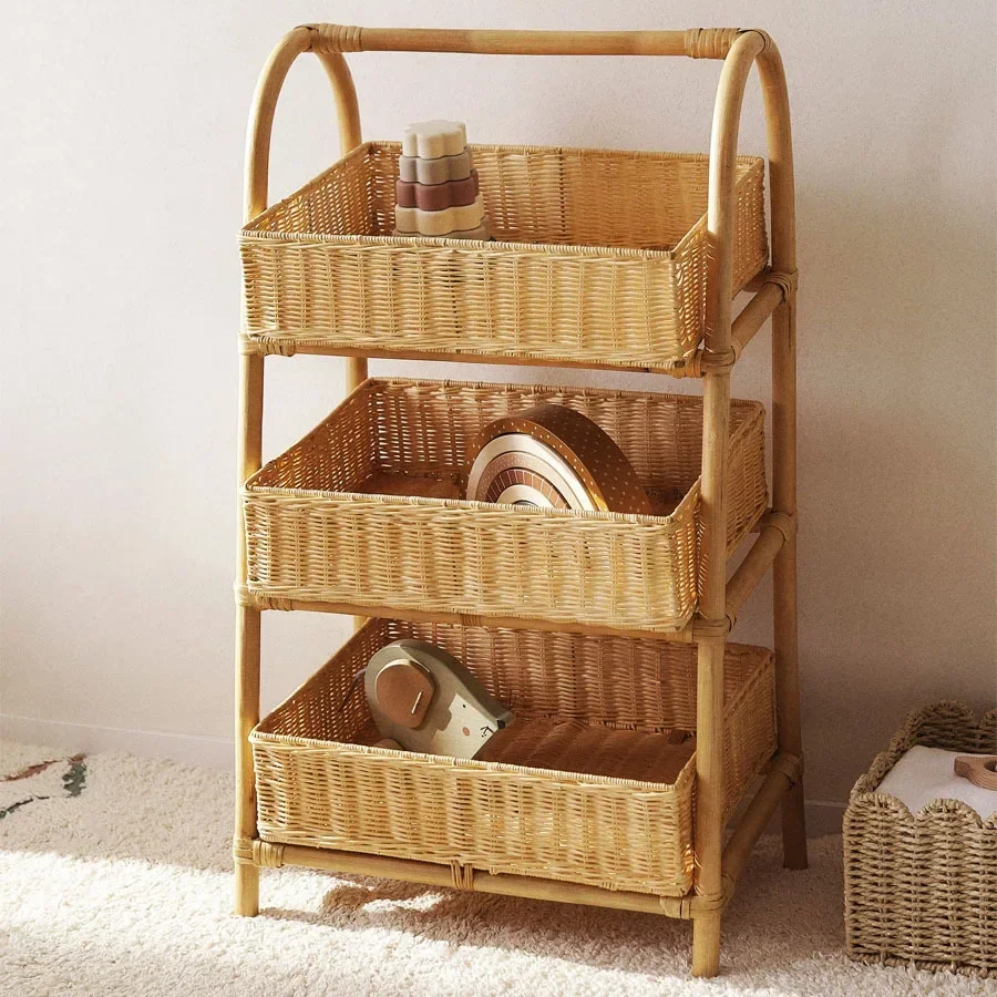 Multi-functional Large Capacity Rattan Storage Shelf, Nordic Wind Ground, Bathroom Rack, Living Room, Children's Toy Basket