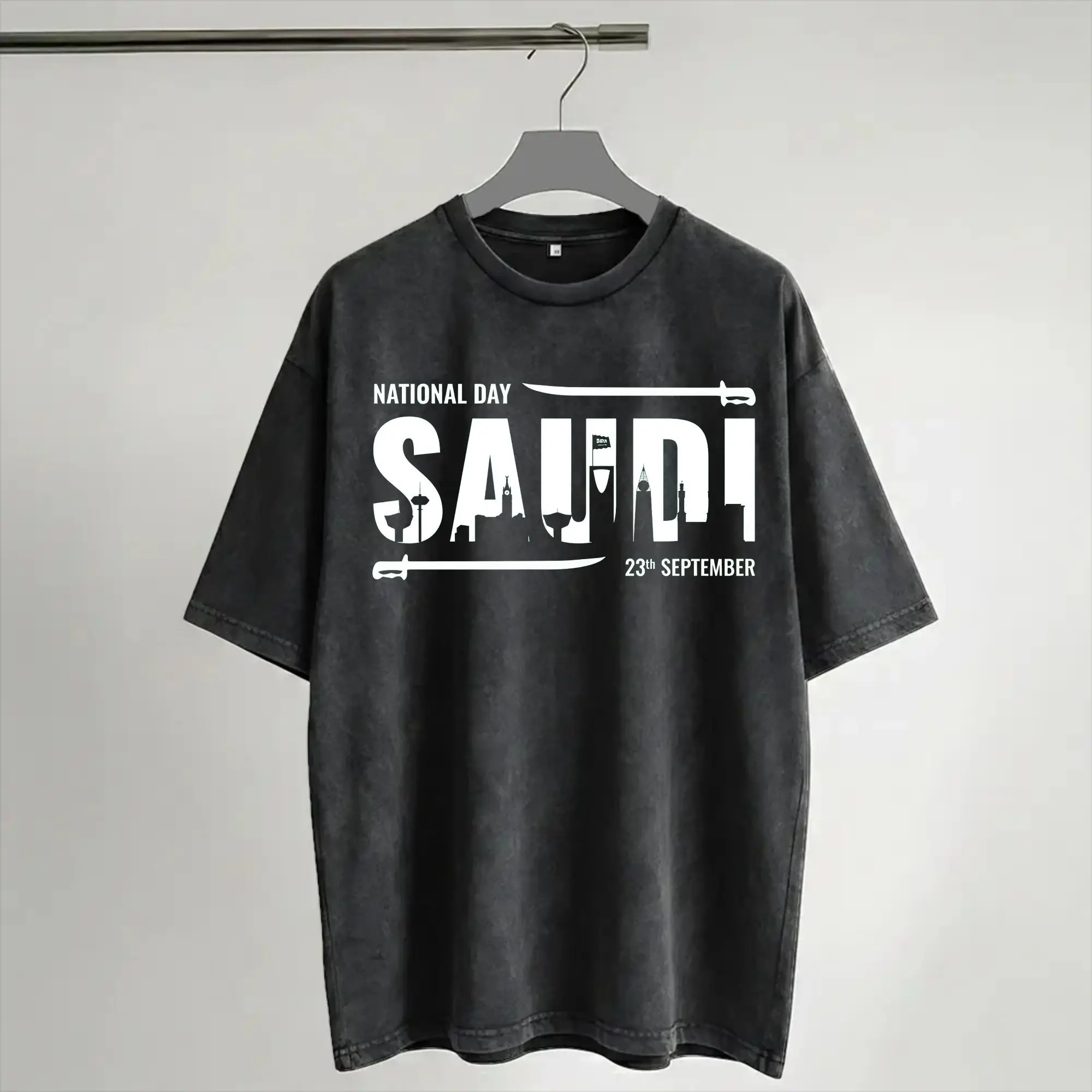 Saudi national day Kingdom Of Saudi Arabia T Shirt Hip Hop Washed Short Sleeve Oversize T-Shirt  Vintage Men Women Streetwear