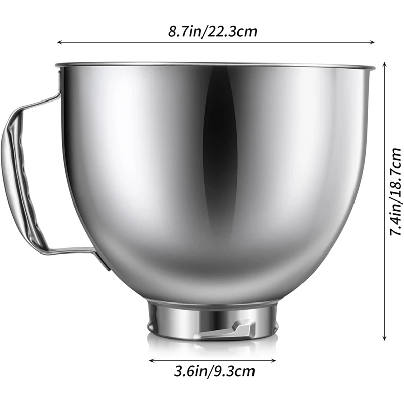 4X roestvrijstalen kom voor Kitchenaid 4,5-5 Quart Tilt Head Stand Mixer, voor Kitchenaid Mixerschaal, Vaatwasmachinebestendig Milieuvriendelijk